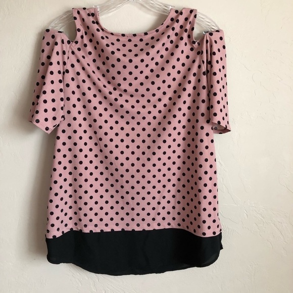 Adrianna Papell Cold Shoulder Polka Dot Blouse - Picture 7 of 8
